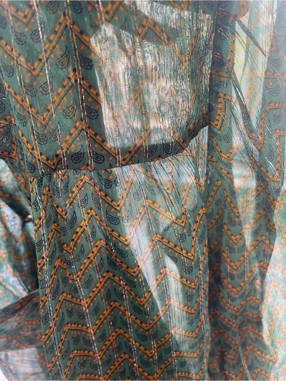 ba&sh Green Chevron Wize Ruffle-Neck Blouse - Picture 6 of 10